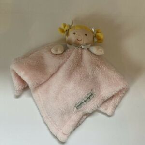Blankets and Beyond Baby Doll Pink w Gray Girl Satin Bows Security Blanket Lovey